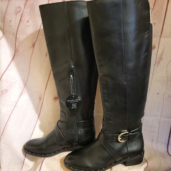 NWT INC "Fadora" Black Leather Knee High Riding Boots w/Nailhead Trim Sz 6M - Picture 6 of 11